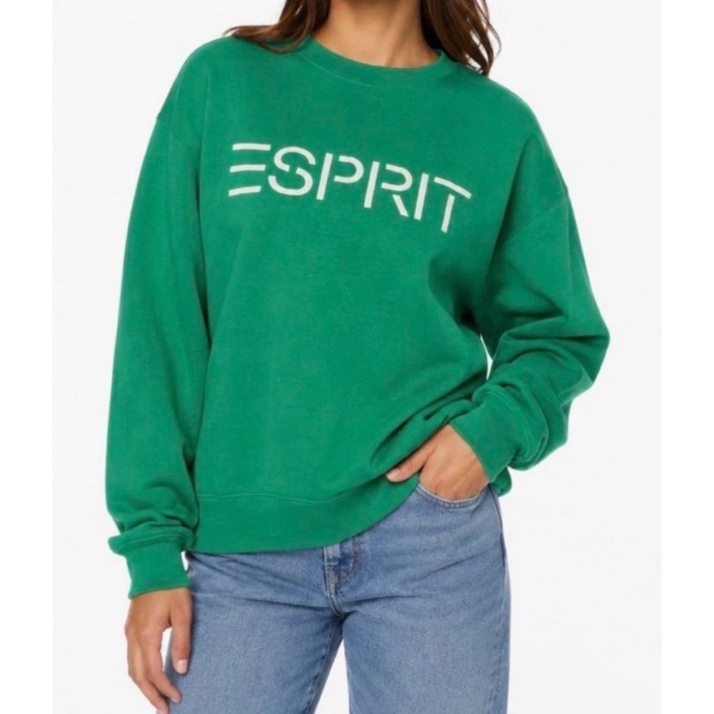 Esprit Sweatshirt Women S Green Pullover Embroidered Logo Relaxed Fit NEW